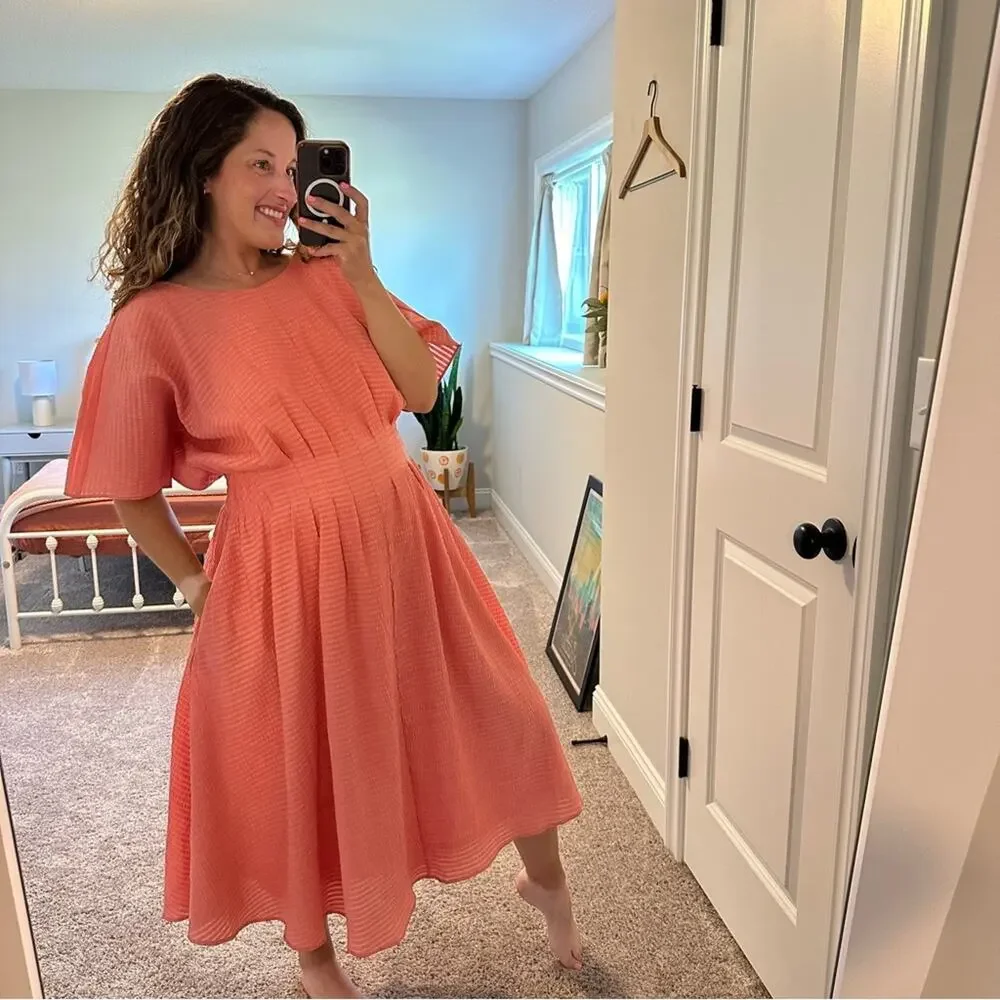 Club Monaco Pink Seersucker Short Sleeve Maxi Dress 12 - Picture 2 of 14